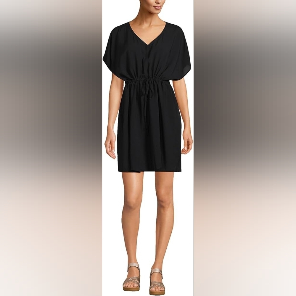 Lands' End Black V-Neck Beach Cover Up, Size XL To XXL